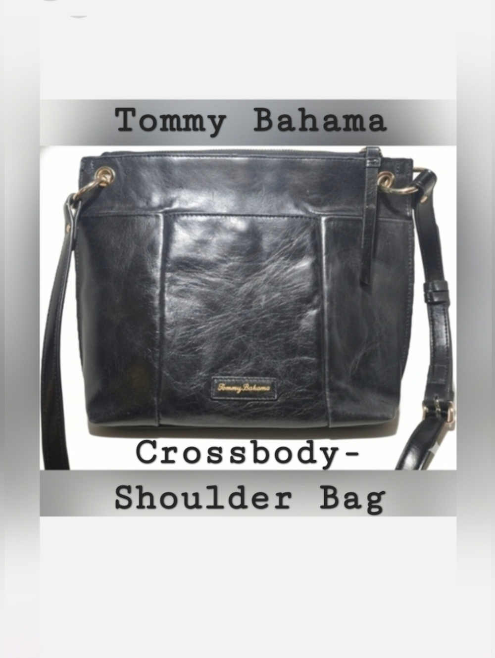 ​Tommy Bahama Black 100% Leather Braided Trim Crossbody Bag